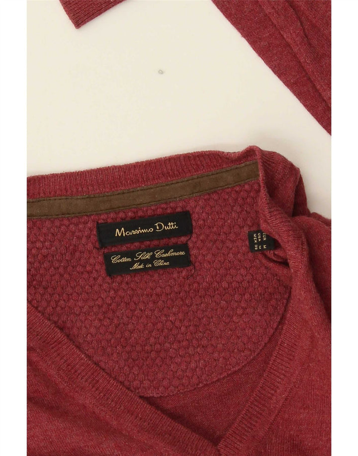 Jersey Massimo Dutti Hombre Cuello Pico Algodón Burdeos Medio