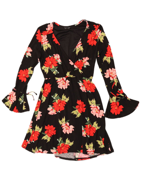 Topshop Vestido acampanado de manga larga con gráfico para mujer UK 40 Small Black Floral