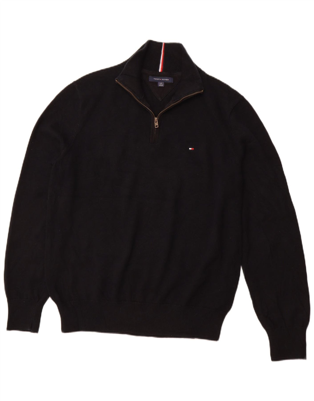 TOMMY HILFIGER Jersey con cuello y cremallera para hombre, talla grande, algodón negro