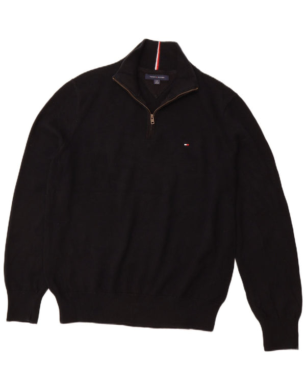 TOMMY HILFIGER Jersey con cuello y cremallera para hombre, talla grande, algodón negro