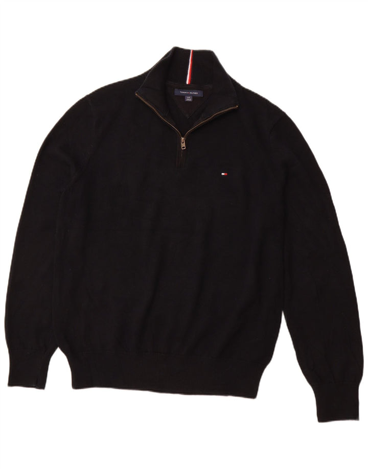 TOMMY HILFIGER Jersey con cuello y cremallera para hombre, talla grande, algodón negro