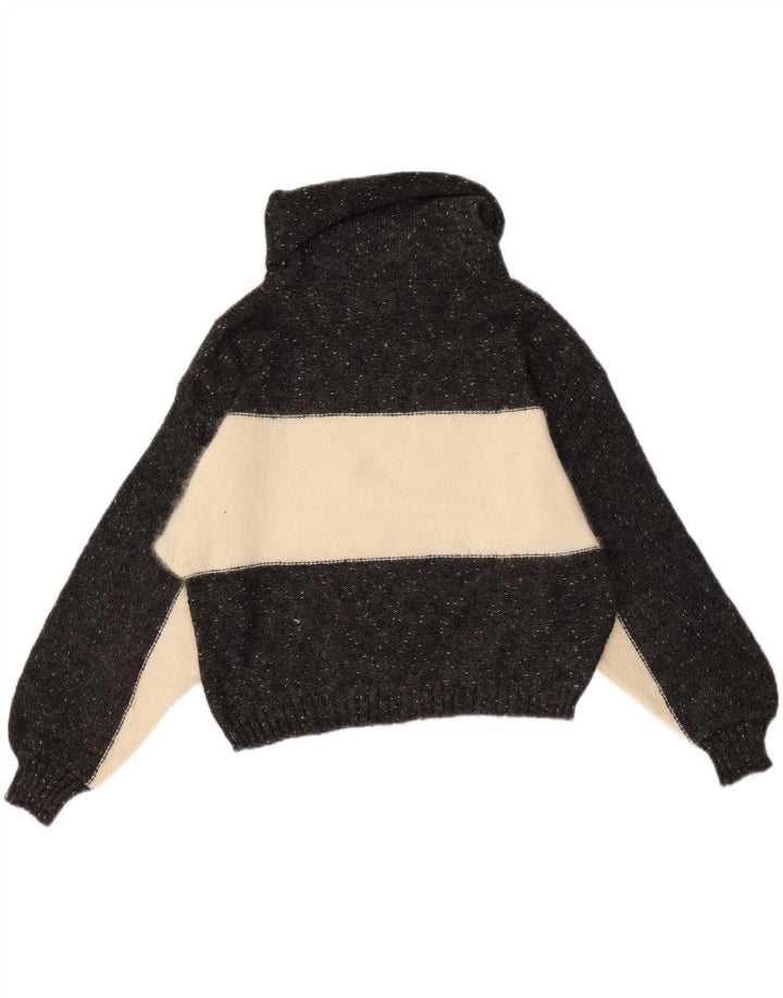 Vintage mujer rollo cuello jersey suéter Reino Unido 14 medio negro colorblock lana