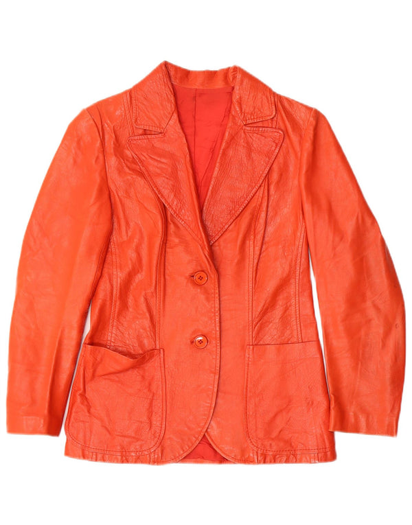 VINTAGE Chaqueta Blazer de Cuero de 2 Botones para Mujer IT 42 Naranja Mediana
