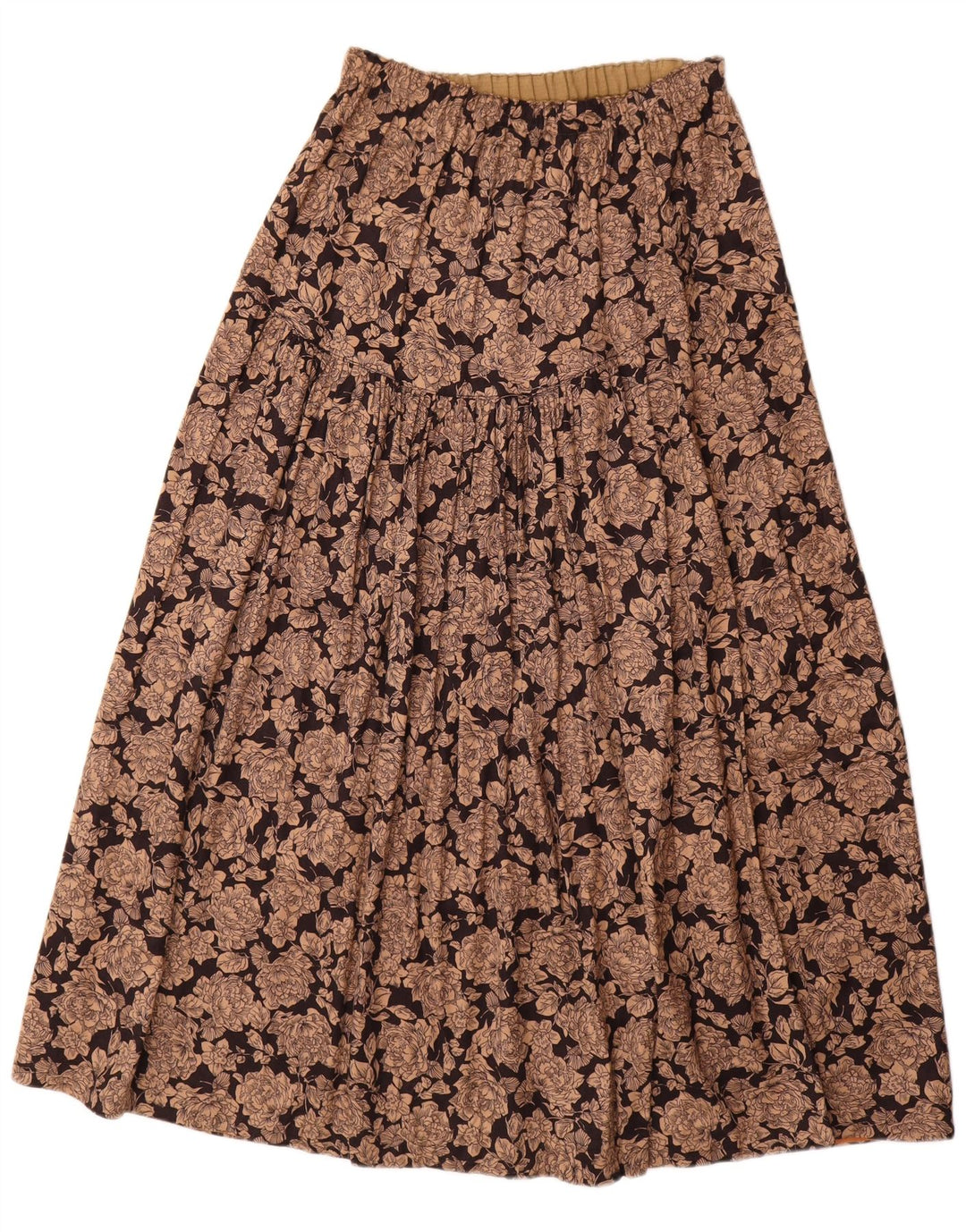 VINTAGE Mujer A-Line Falda Mediana W30 Viscosa Floral Marrón