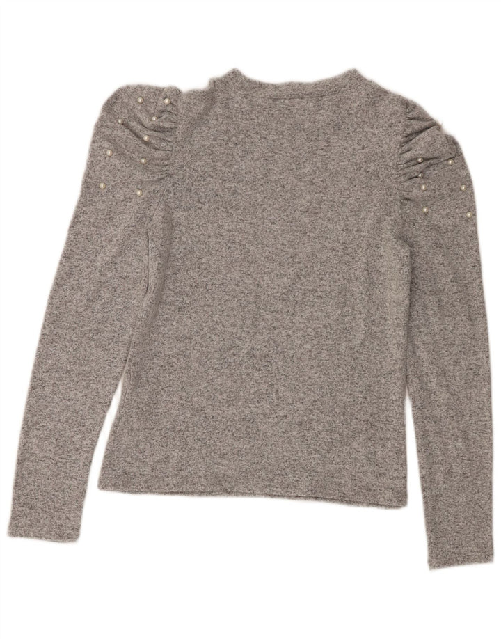 Zara Mujer Top Manga Larga UK 42 Viscosa Moteada Gris Medio