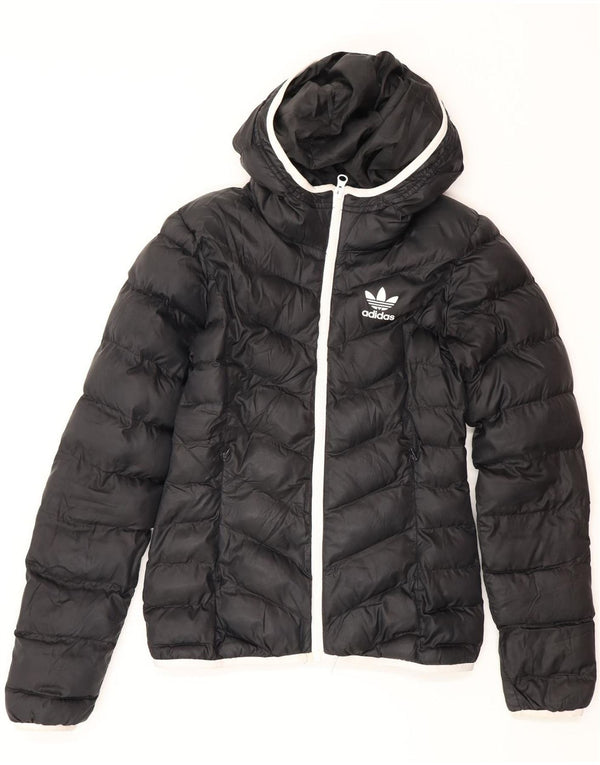 Adidas Chaqueta acolchada con capucha para mujer UK 4 XS Negro Poliéster Deportes