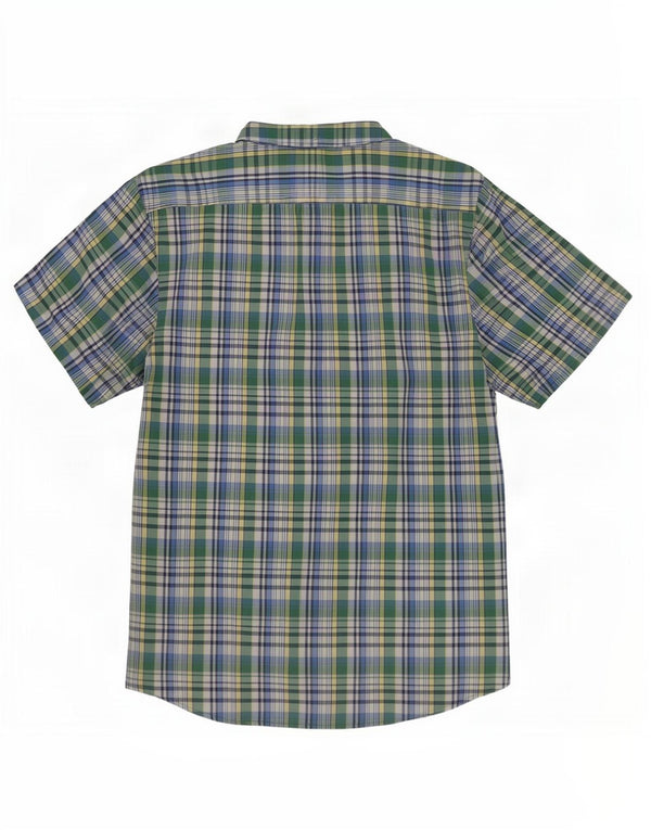 Ben Sherman Camisa de manga corta para hombre de algodón a cuadros verdes pequeños