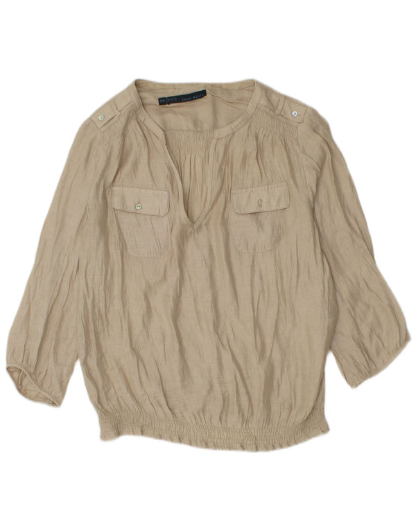 Zara Blusa Militar De Manga 3/4 Para Mujer UK 44 Viscosa Beige Medio