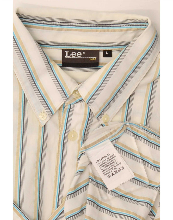 Lee Camisa De Manga Corta Para Hombre De Algodón A Rayas Blancas Grande