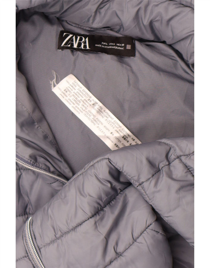 Zara Mujer Chaqueta Acolchada Con Capucha UK 44 Grande Poliéster Gris
