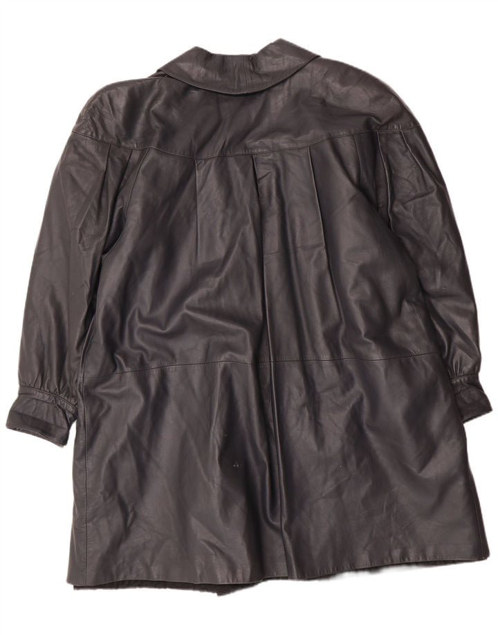 Vintage mujer abrigo de cuero de gran tamaño IT 44 Medio Negro Cuero Clásico