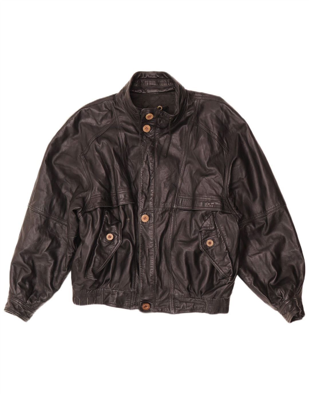 Vintage hombres suelta ajuste chaqueta de cuero Reino Unido 38 medio negro