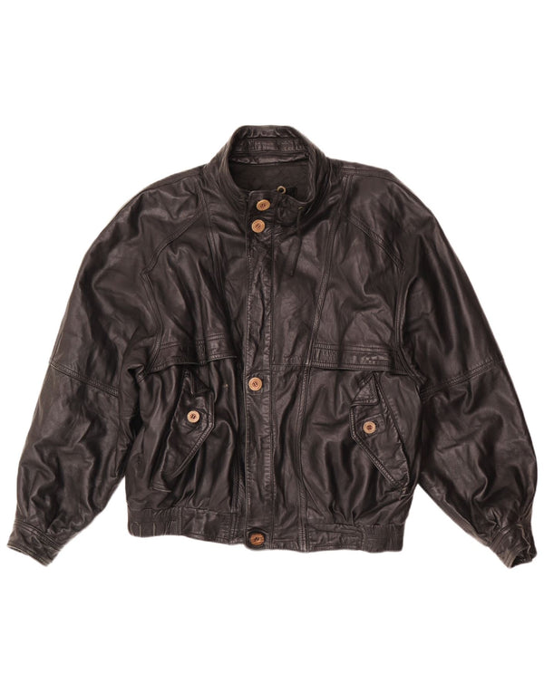 Vintage hombres suelta ajuste chaqueta de cuero Reino Unido 38 medio negro