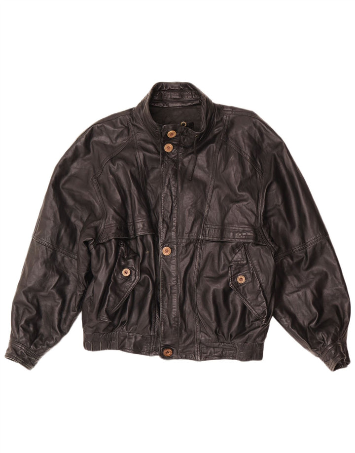 Vintage hombres suelta ajuste chaqueta de cuero Reino Unido 38 medio negro