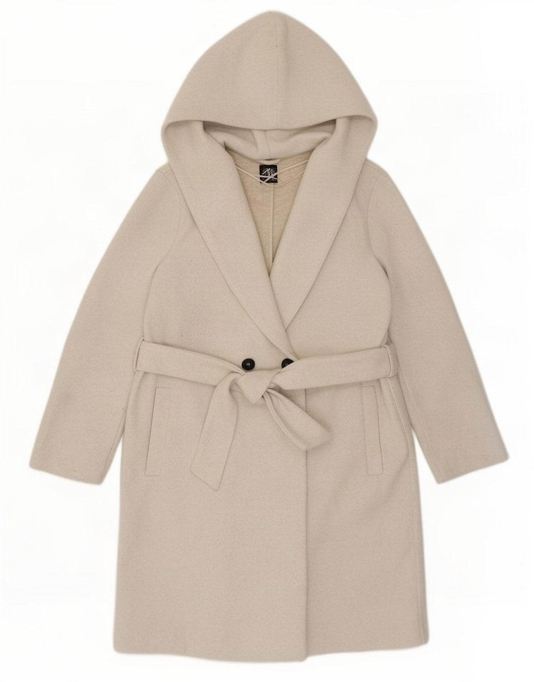 Zara Mujer Abrigo Extragrande De Doble Botonadura Con Capucha UK 10 Small Beige