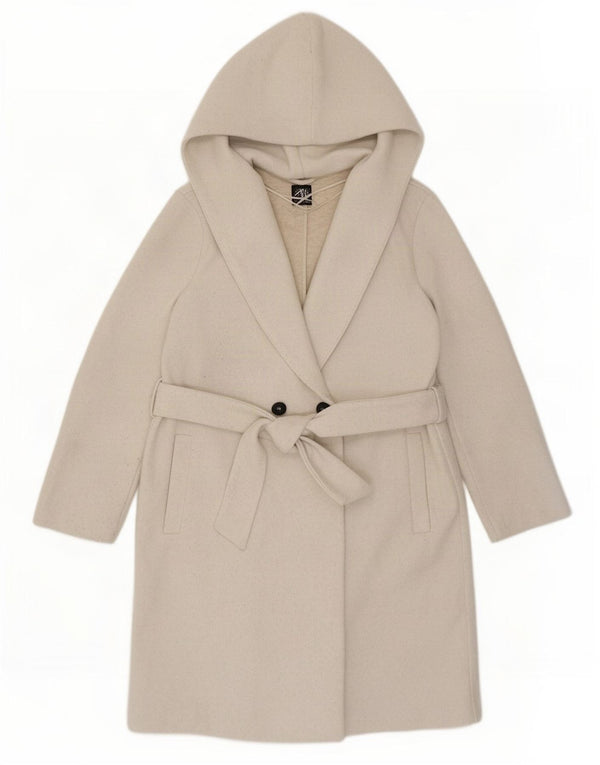 Zara Mujer Abrigo Extragrande De Doble Botonadura Con Capucha UK 10 Small Beige