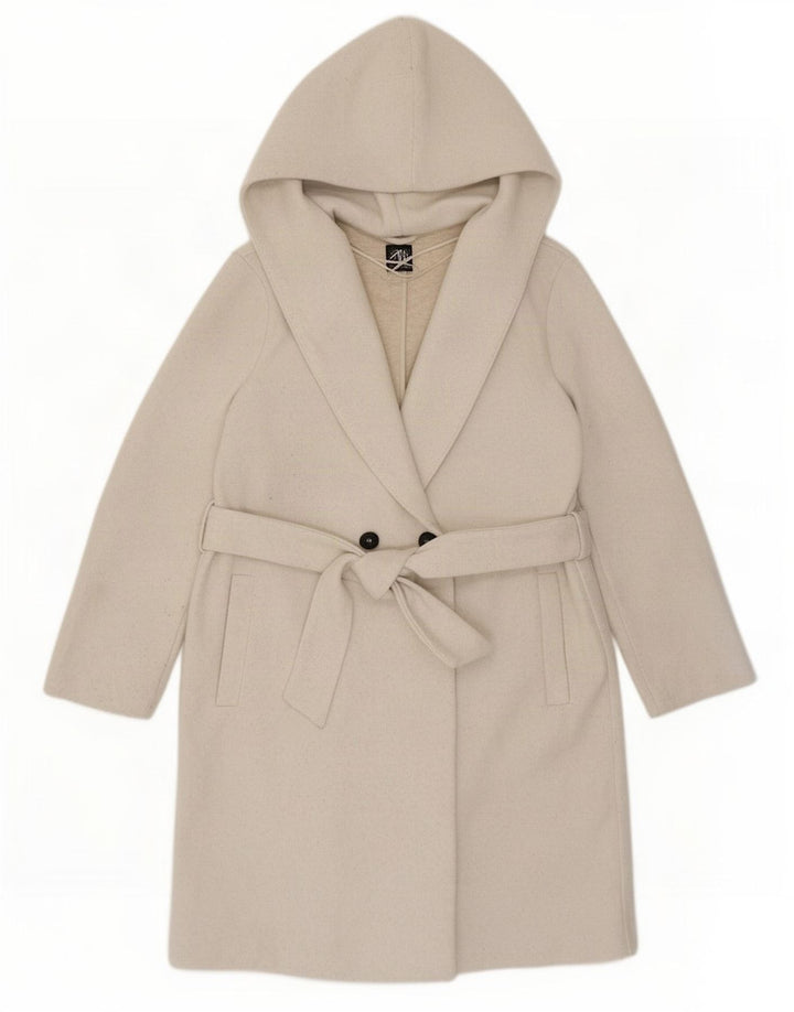 Zara Mujer Abrigo Extragrande De Doble Botonadura Con Capucha UK 10 Small Beige