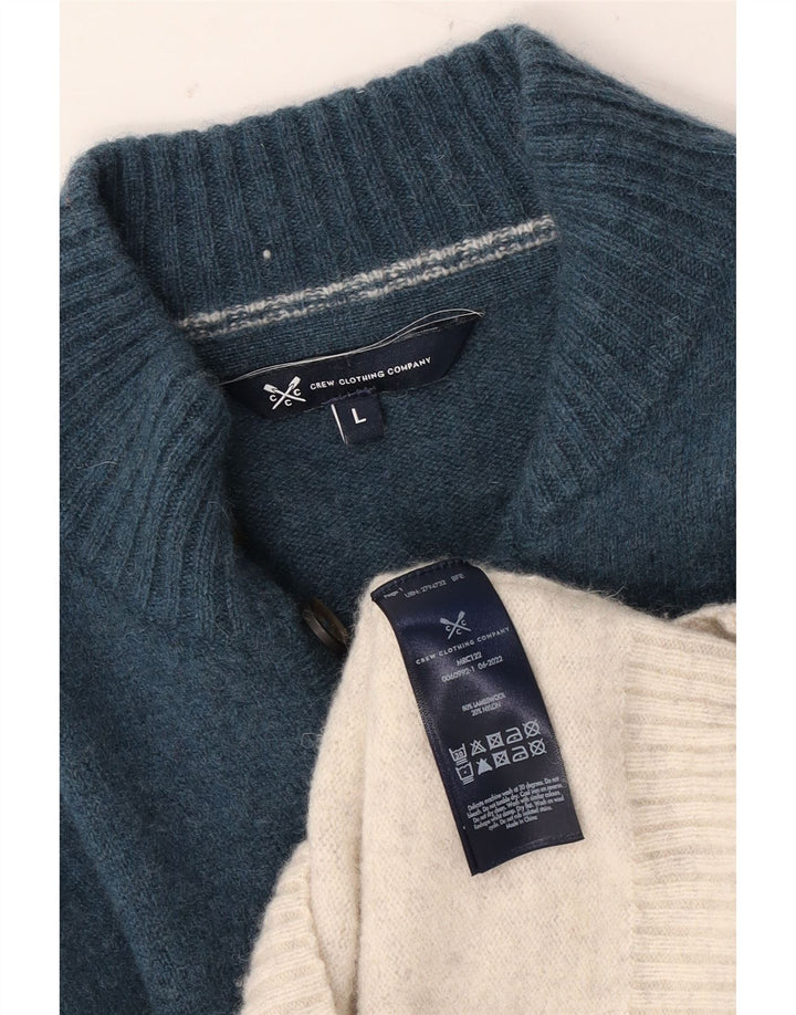 CREW CLOTHING Suéter tipo jersey con cuello y botones para hombre, tamaño grande, color azul Fair Isle