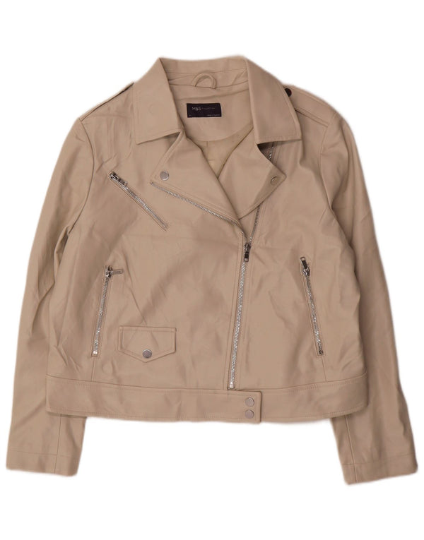 Marks & Spencer Chaqueta motera de piel sintética para mujer UK 40 XL Beige