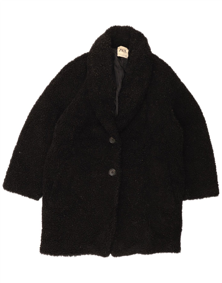 Zara Abrigo de lana extragrande para mujer UK 10 Small Poliéster negro