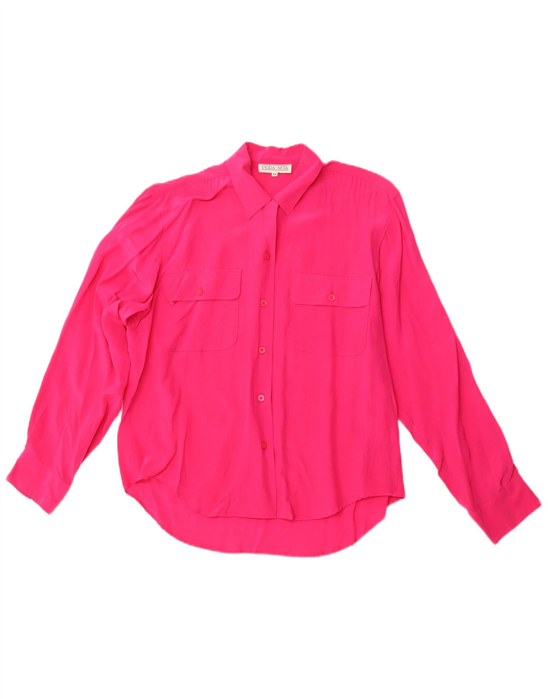 VINTAGE Blusa camisa mujer Reino Unido 14 Seda rosa mediana