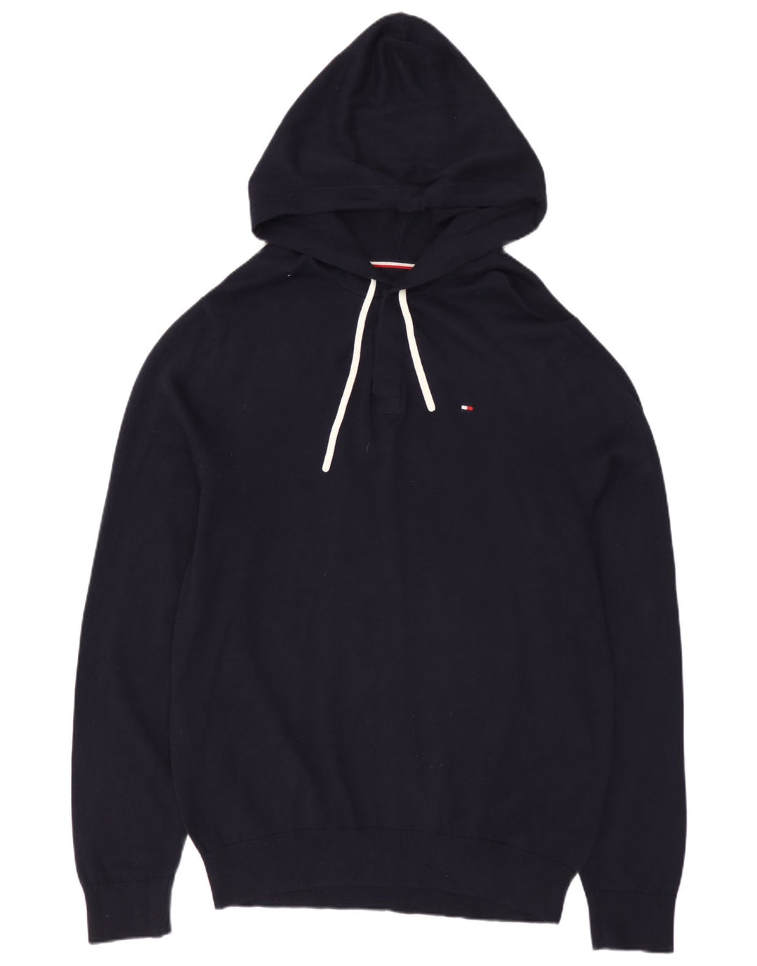 Tommy Hilfiger Sudadera con capucha y cuello con botones para hombre, jersey de algodón azul marino mediano