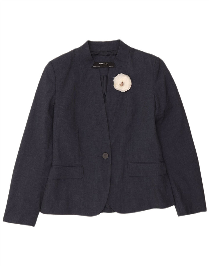 Zara Mujer Chaqueta Blazer De 1 Botón EU 38 Pequeña Poliéster Azul Marino