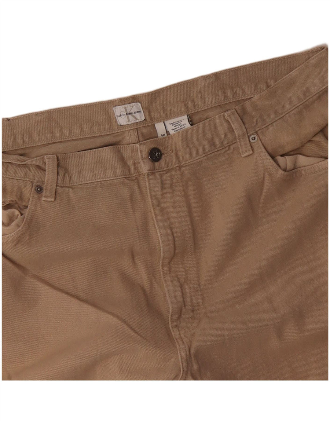 CALVIN KLEIN Pantalón casual recto para hombre W40 L30 Algodón beige