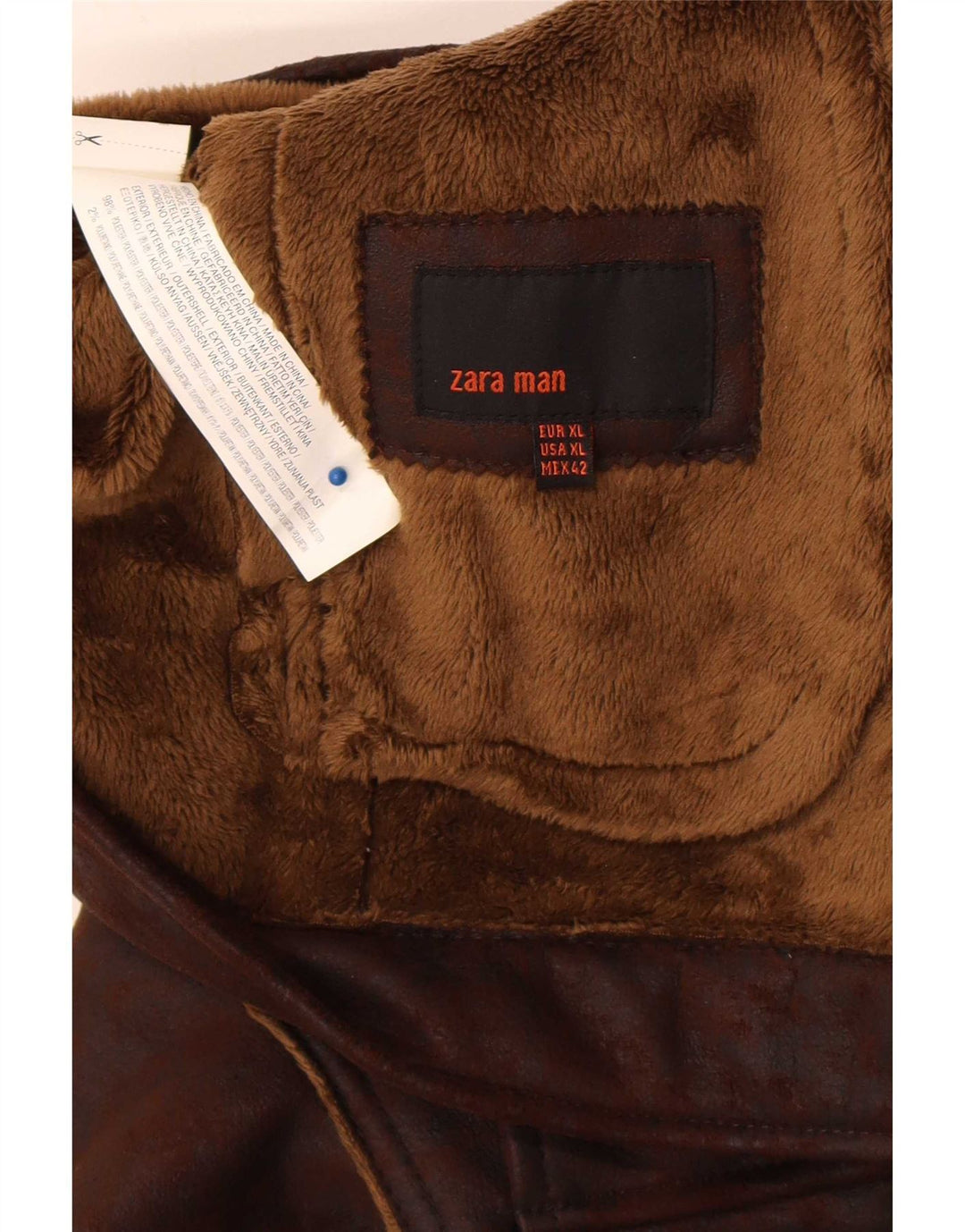 Zara Mens Sherpa Jacket UK 42 XL Marrón Poliéster