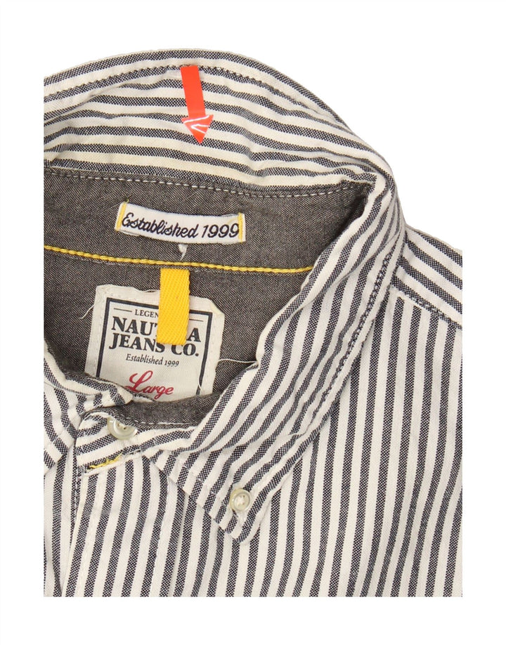 NAUTICA Mens Graphic Shirt Large Grey Striped Cotton Vintage Nautica and Second-Hand Nautica from Messina Hembry 
