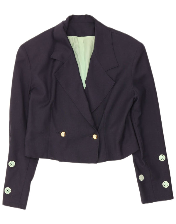 Vintage mujer crop blazer chaqueta IT 42 medio azul marino lunares