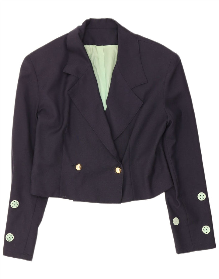 Vintage mujer crop blazer chaqueta IT 42 medio azul marino lunares