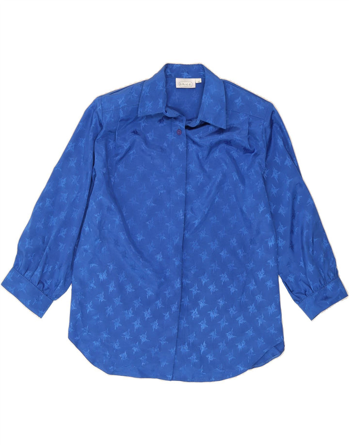 CHICC Womens Abstract Pattern 3/4 Sleeve Shirt Blouse EU 42 Large Blue Vintage Chicc and Second-Hand Chicc from Messina Hembry 