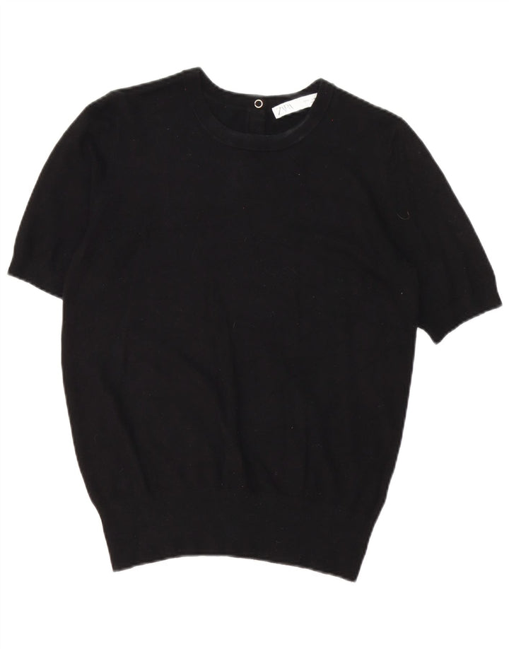 Zara Mujer Camiseta Top UK 44 Mediano Negro
