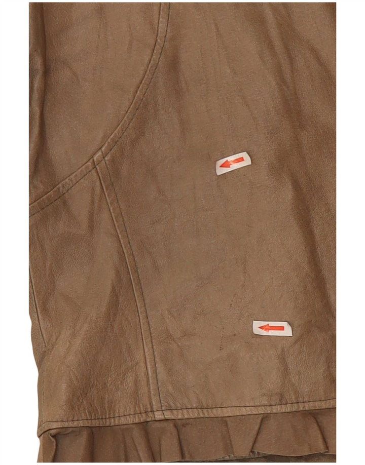 Vintage mujer crop chaqueta de cuero Reino Unido 10 pequeño beige
