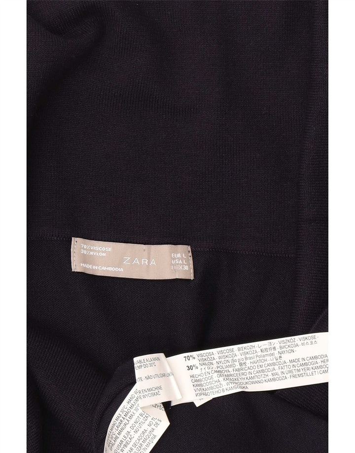 Zara Mujer Top Manga Larga UK 44 Grande Azul Marino Viscosa
