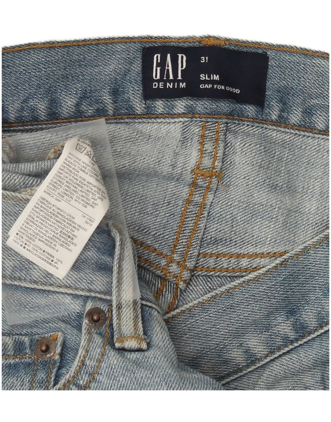 GAP Pantalones cortos de mezclilla delgados desgastados para hombre W31 Algodón azul medio