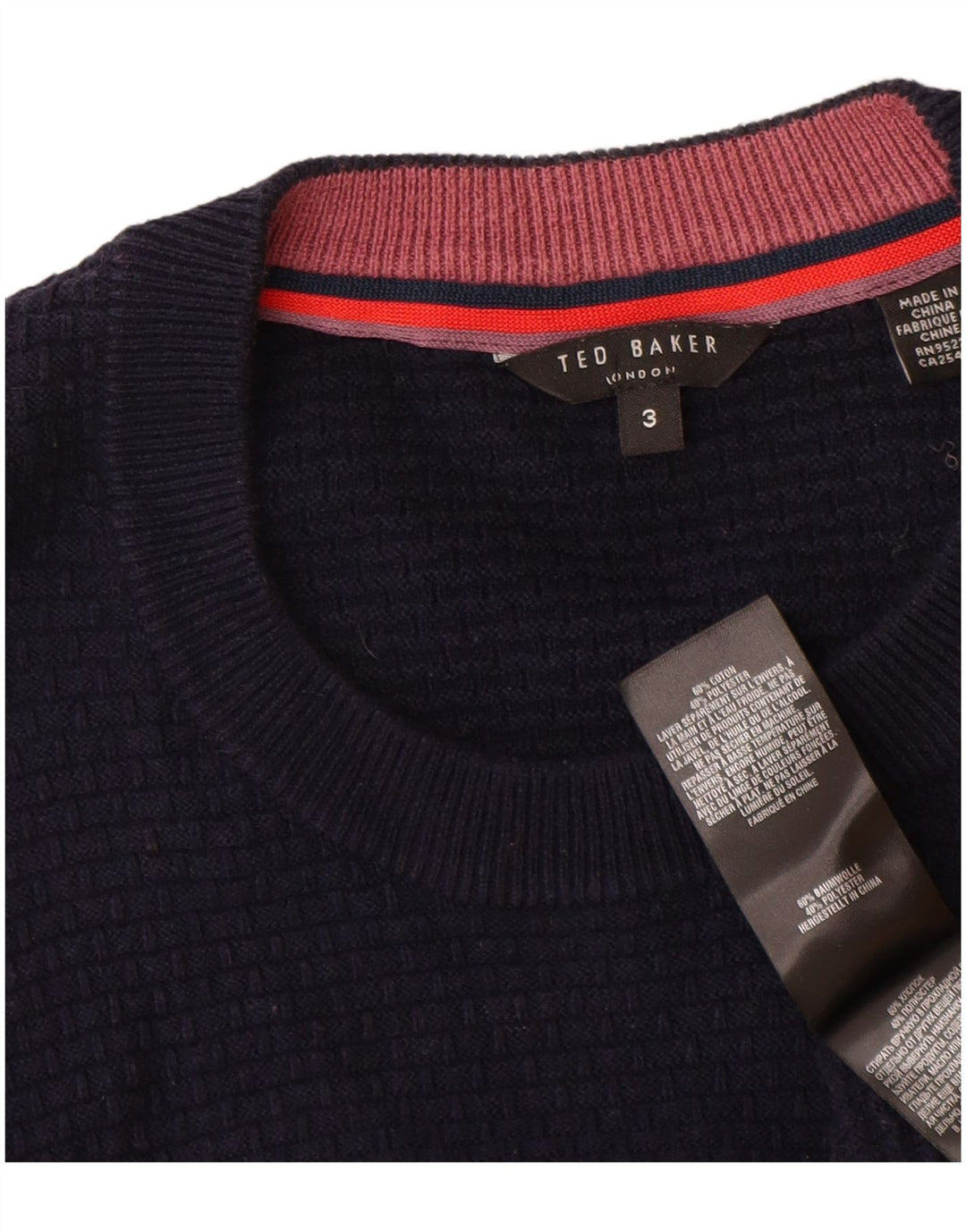 Ted Baker - Jersey de cuello redondo para hombre, talla 3, algodón azul marino mediano