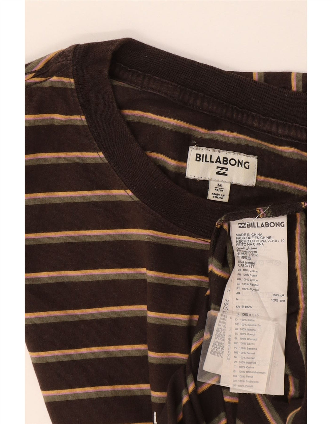 Camiseta Billabong Hombre Top Algodón A Rayas Marrón Medio
