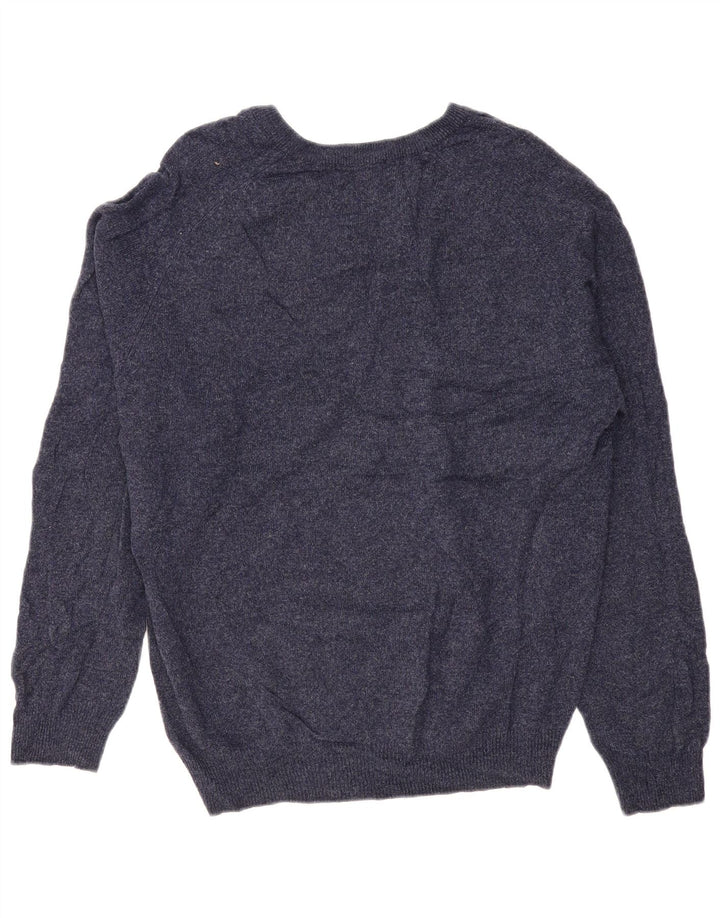Marks & Spencer Suéter tipo jersey con cuello en V azul Harbor para hombre, talla grande, azul marino