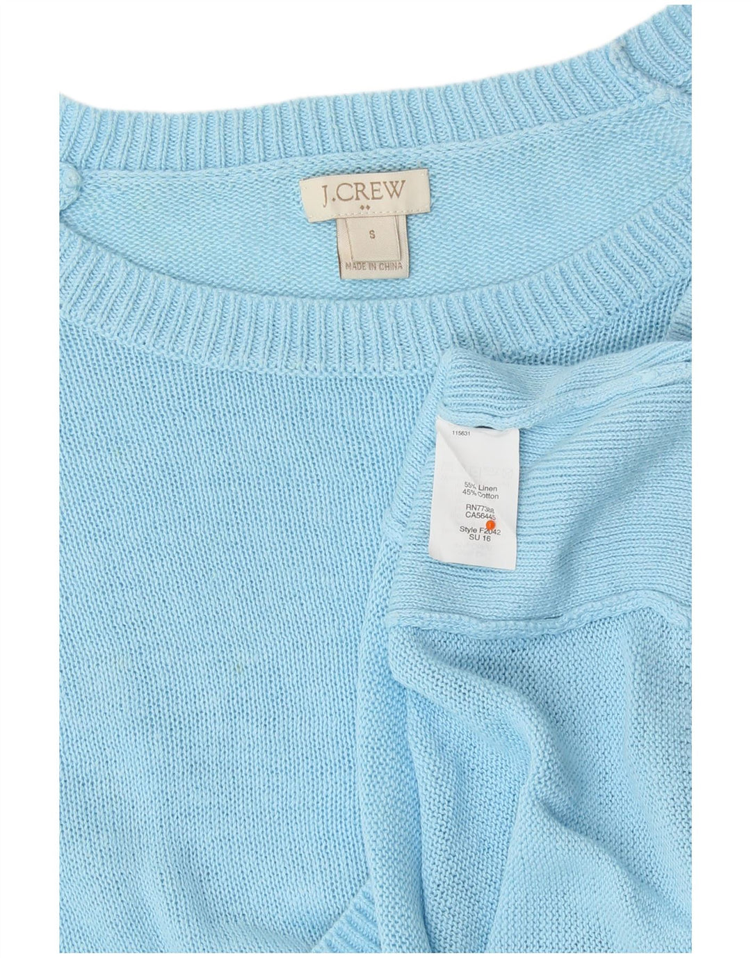 J. CREW Suéter corto con cuello barco para mujer UK 10 Small Blue Linen