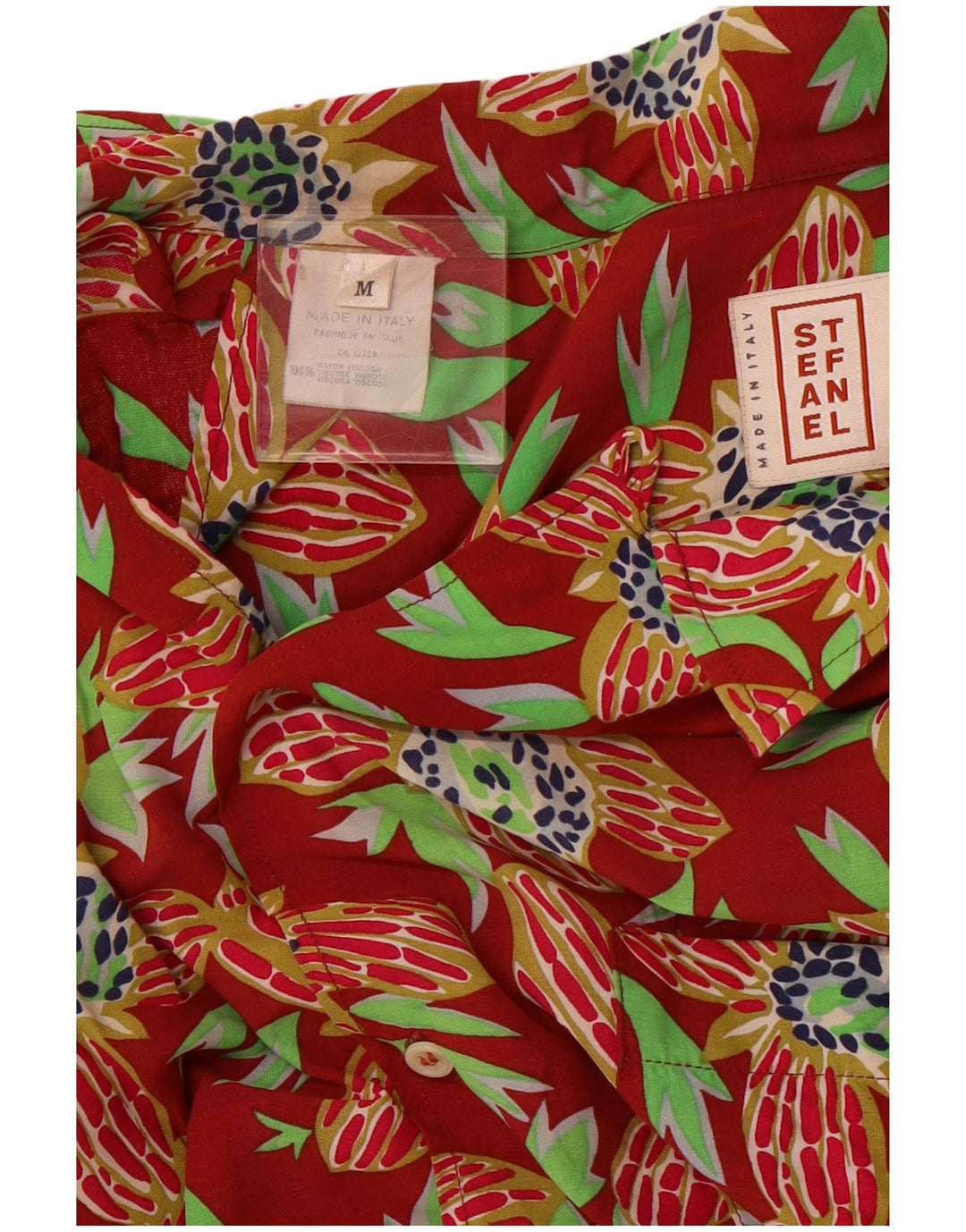 STEFANEL Camisa de manga corta para hombre Rayón floral rojo medio hawaiano