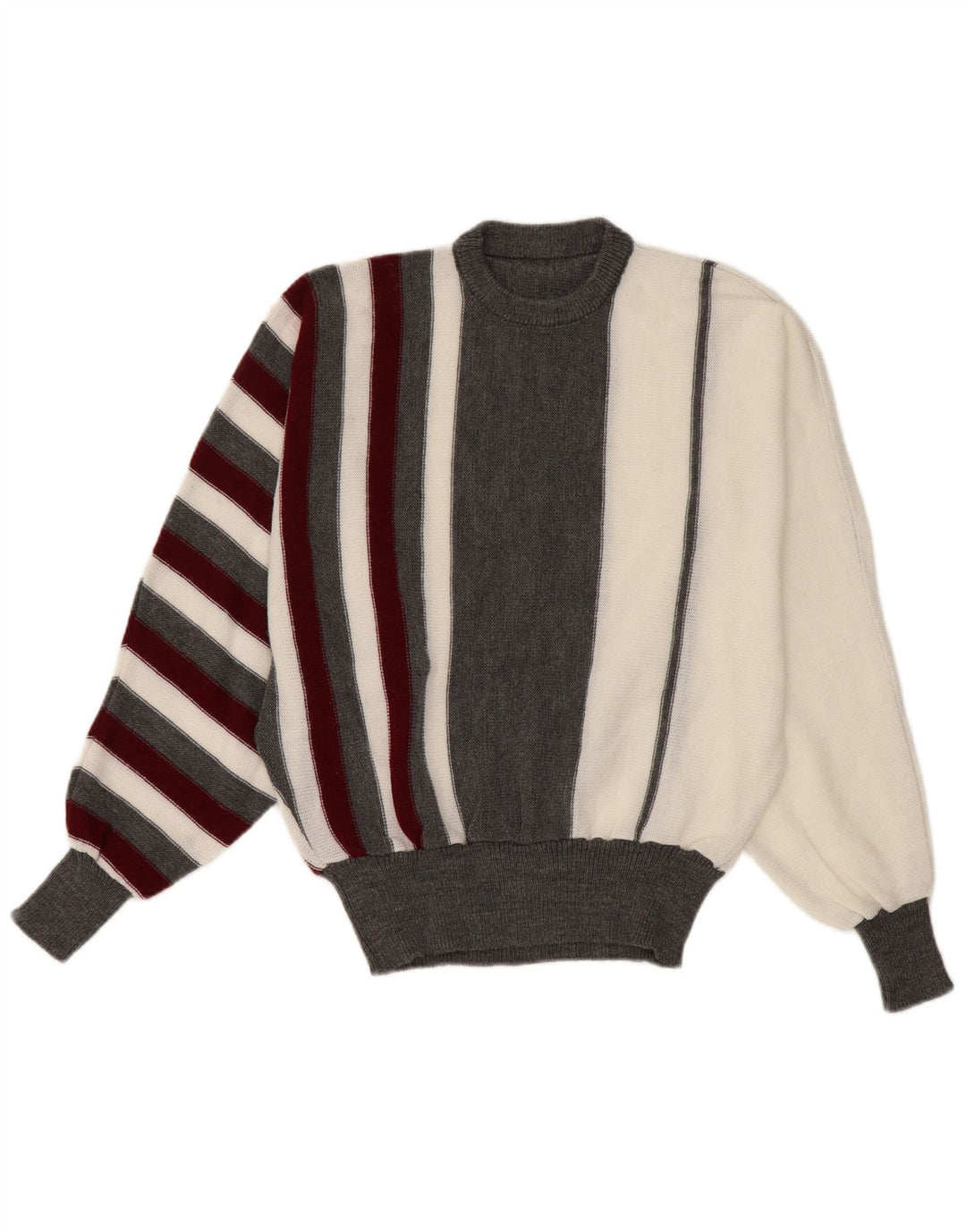 Vintage mujeres Batwing Crew cuello jersey suéter Reino Unido 14 medio blanco rayas