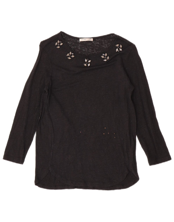 Zara Mujer Top Manga 3/4 UK 10 Small Negro