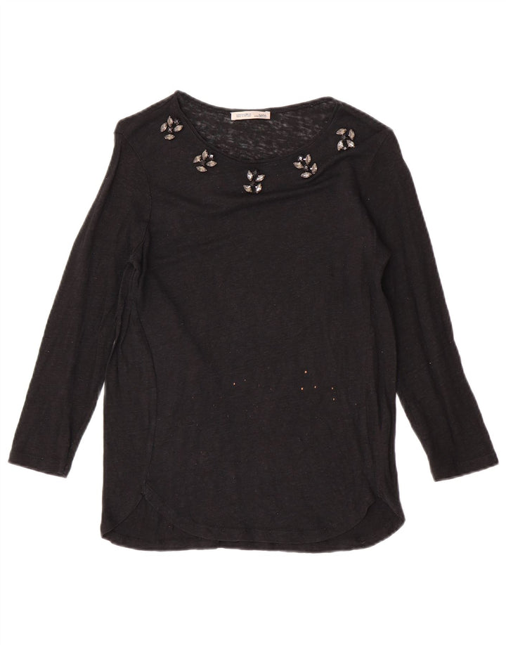 Zara Mujer Top Manga 3/4 UK 10 Small Negro