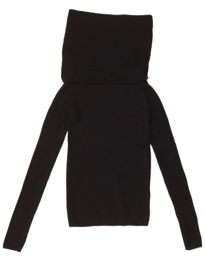 Zara Mujer Roll Neck Top Manga Larga UK 8 Small Poliéster Negro