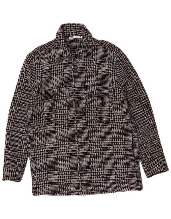 Zara Hombre Chaqueta Utilitaria Grande Poliéster De Pata De Gallo Negra