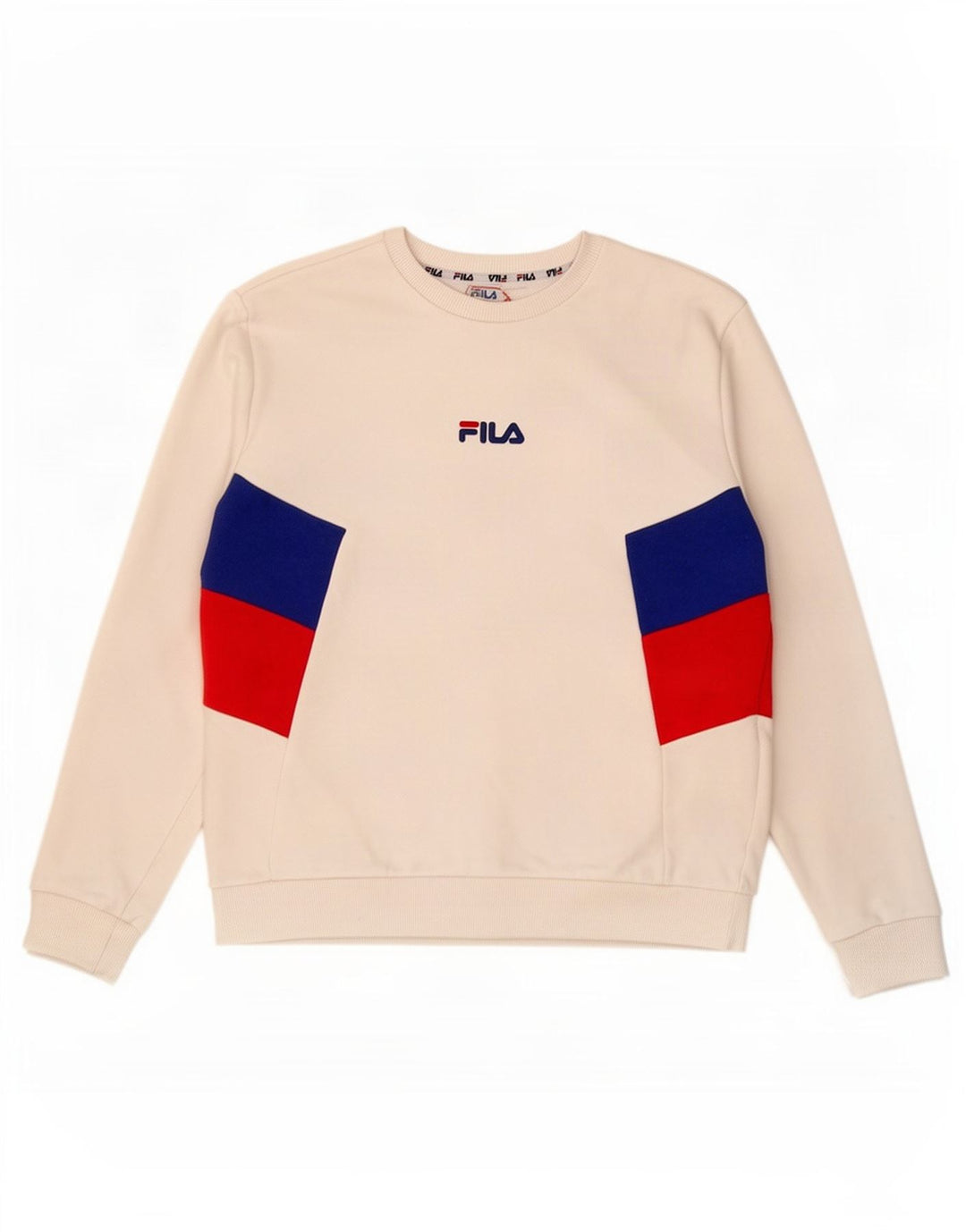 Fila Hombre Sudadera Jumper Small Blanco Colorblock Algodón