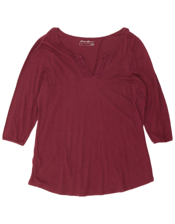 Eddie Bauer Top para mujer manga 3/4 UK 20 2XL Algodón burdeos