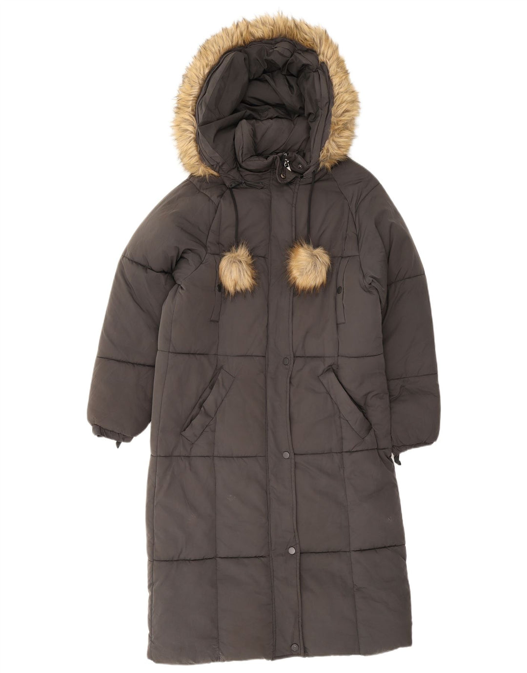 Zara Mujer Abrigo Acolchado Extragrande Con Capucha UK 6 XS Poliéster Gris